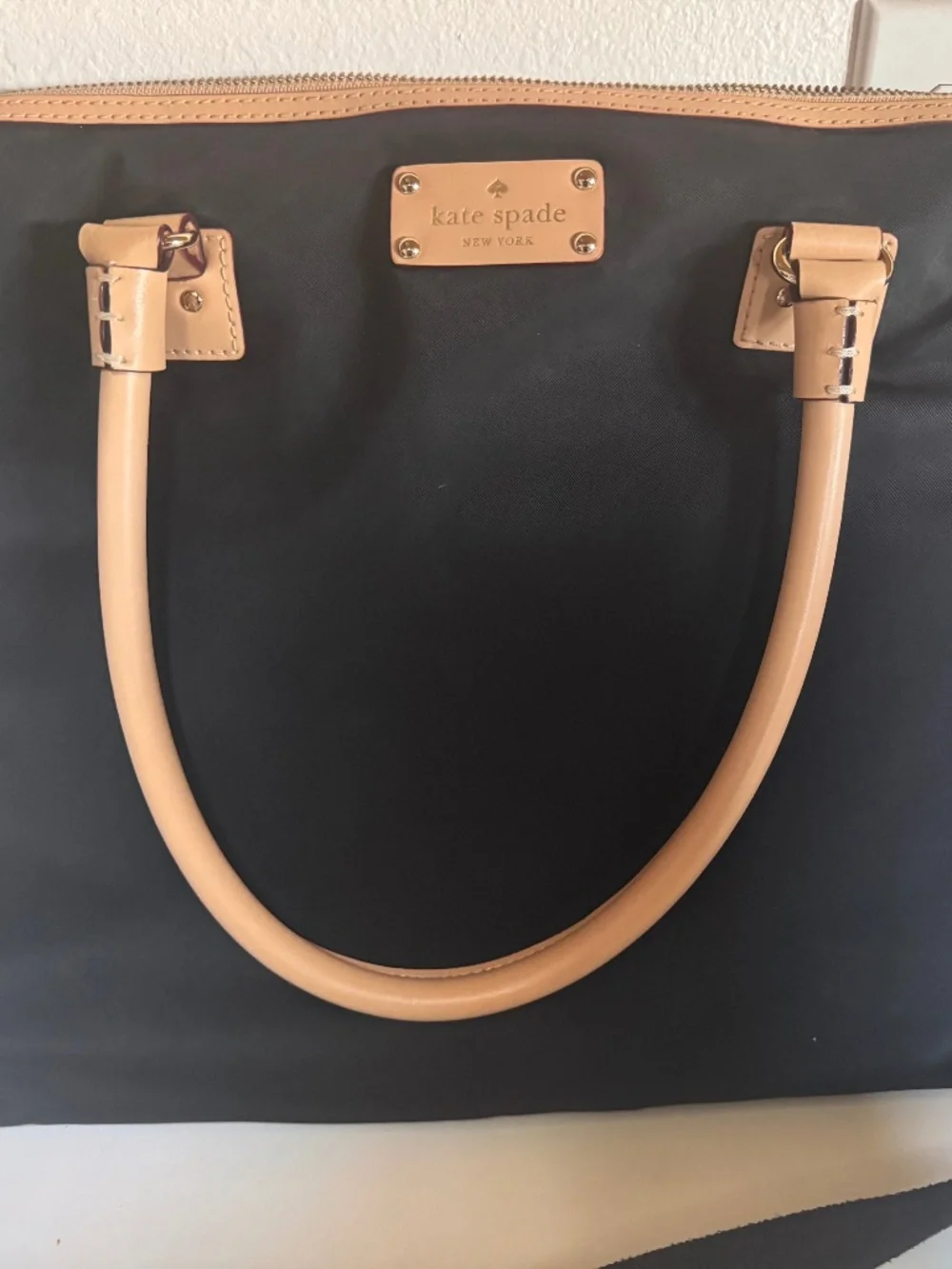Kate Spade Kennedy Park Laptop Shoulder Bag Black/ Tan Nylon Leather Calista